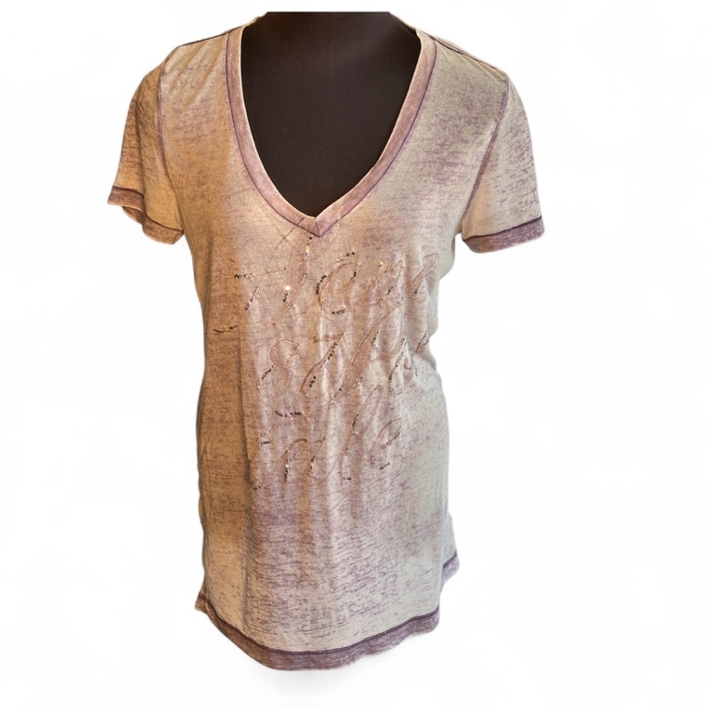 Aeropostale Women's V-Neck Short Sleeve Top - Light Purple Size Large